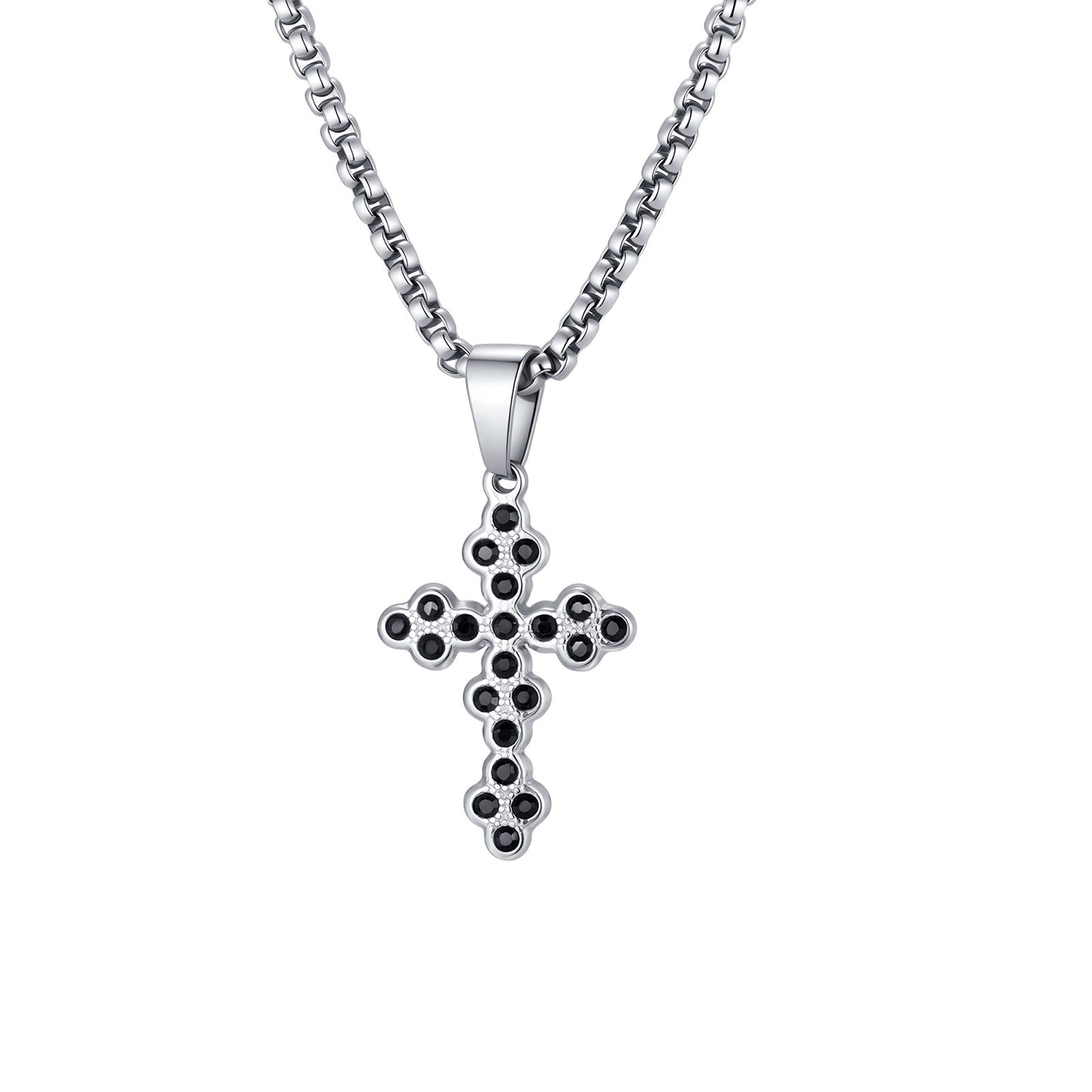 Kemstone Stainless Steel Black Cubic Zirconia Cross Pendant Necklace for Men Women PN-2320