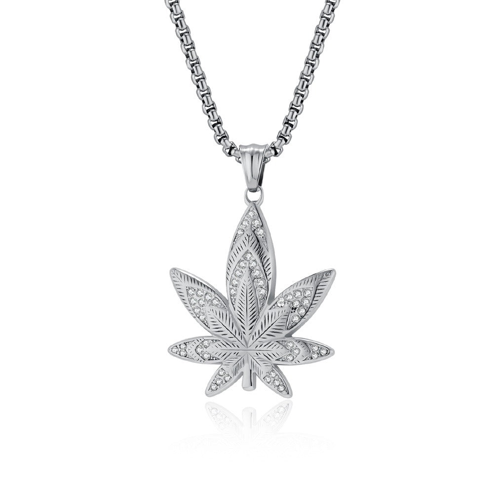 Kemstone Leaf Pendant Necklace Stainless Steel Cubic Zirconia for Men K-PT603