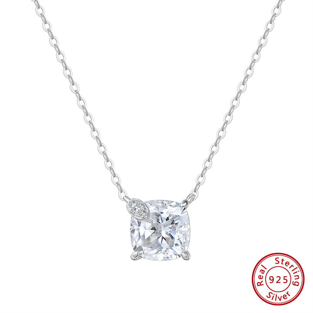 Kemstone 925 Sterling Silver Cushion Cut CZ Pendant Necklace for Women, 8mm Dainty Gold Plated Clavicle Chain A4-LZN29