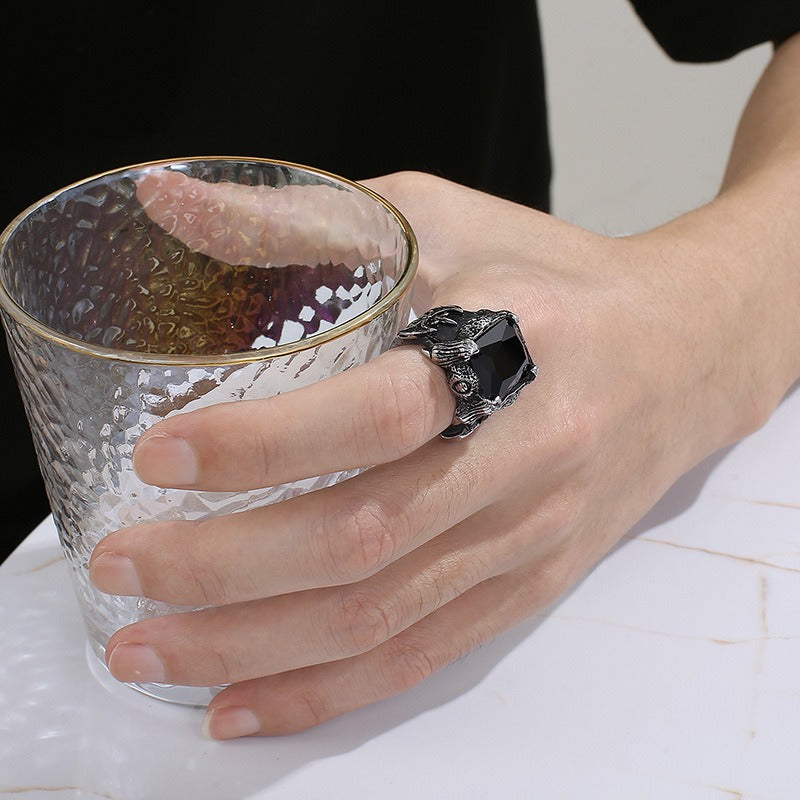 Anillo Kemstone de acero y titanio, estilo gótico punk vintage con cristales para hombre KR39427