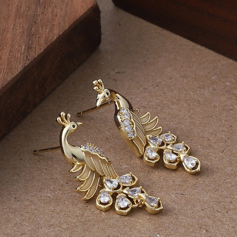 Kemstone Peacock Stud Earrings for Women Enamel Copper TD14102