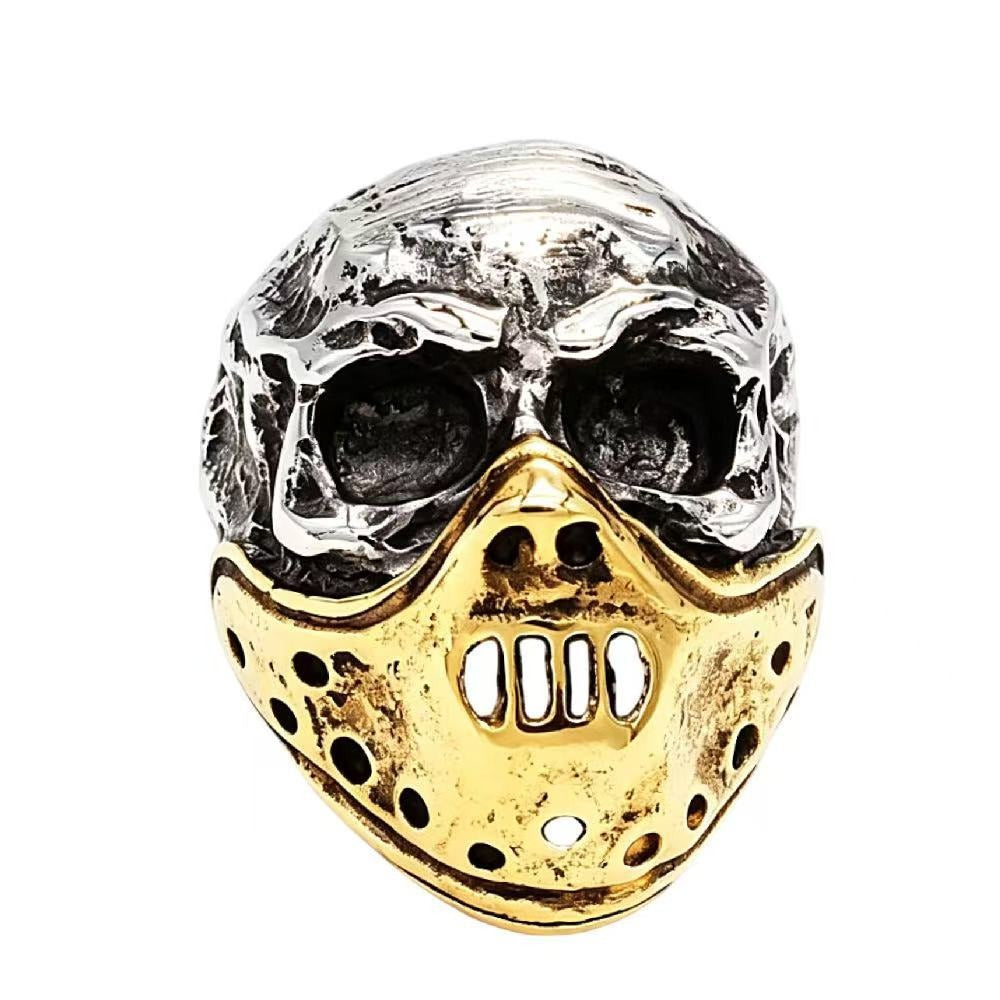 Kemstone Masked Skull Ring for Men Stainless Steel Gothic Vintage Sculpted Face R1216