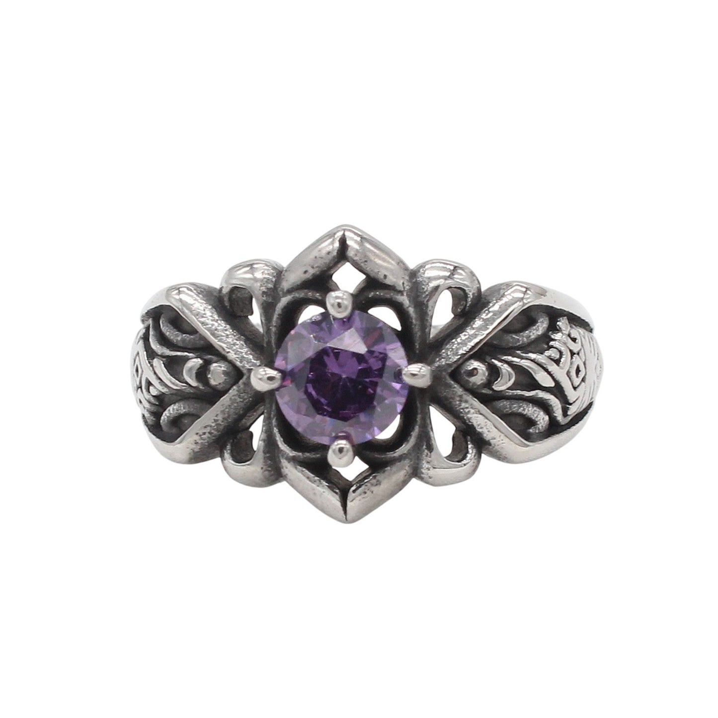 Kemstone Vintage Cubic Zirconia Titanium Steel Ring for Men & Women – Textured Band Design R1929