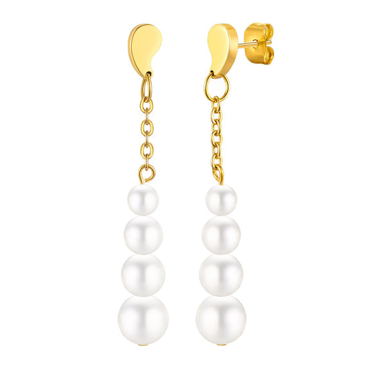 Pendientes de acero inoxidable con forma de coma y perla de imitación - Joyería minimalista en tono dorado para mujer ED-795