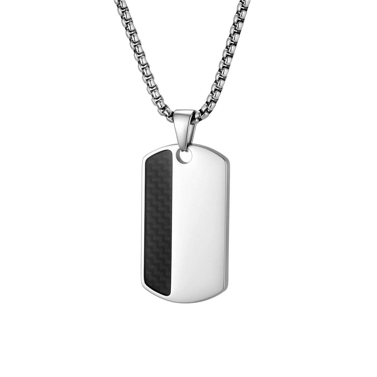 Kemstone Stainless Steel Carbon Fiber Tag Pendant Necklace for Men Silver PN-2160