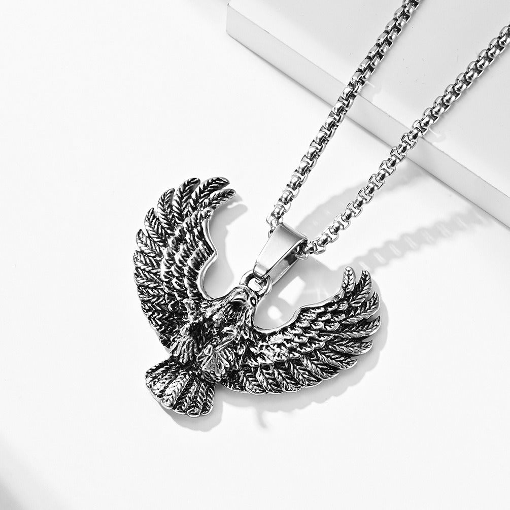 Kemstone Spread Wing Eagle Pendant Necklace for Men Stainless Steel Vintage K-PT350