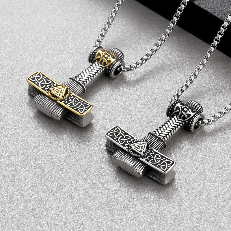Kemstone Viking Mjölnir Hammer Necklace – Stainless Steel Norse Pendant for Men | Gothic Nordic Street Style KP130623-TLX