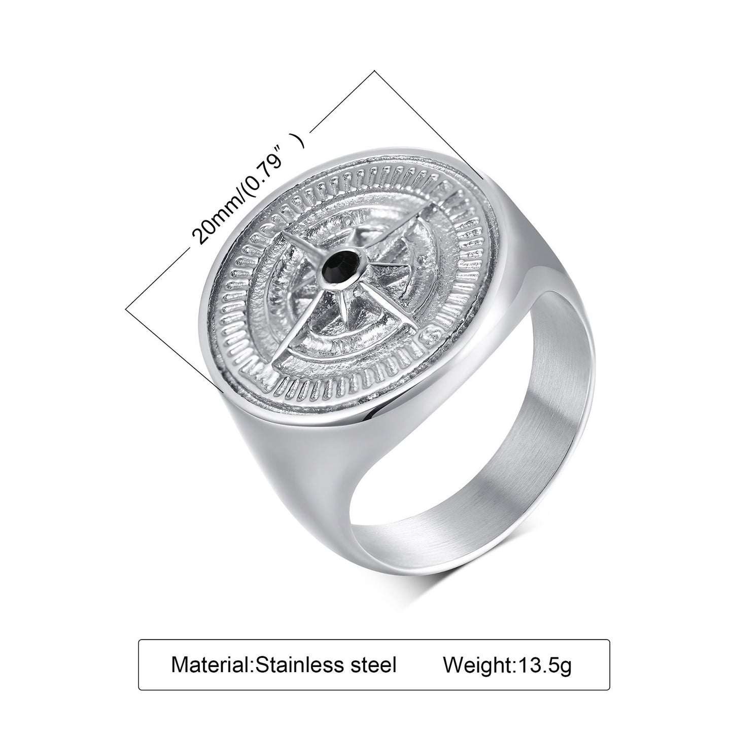 Kemstone Stainless Steel Compass Signet Ring for Men RC-527