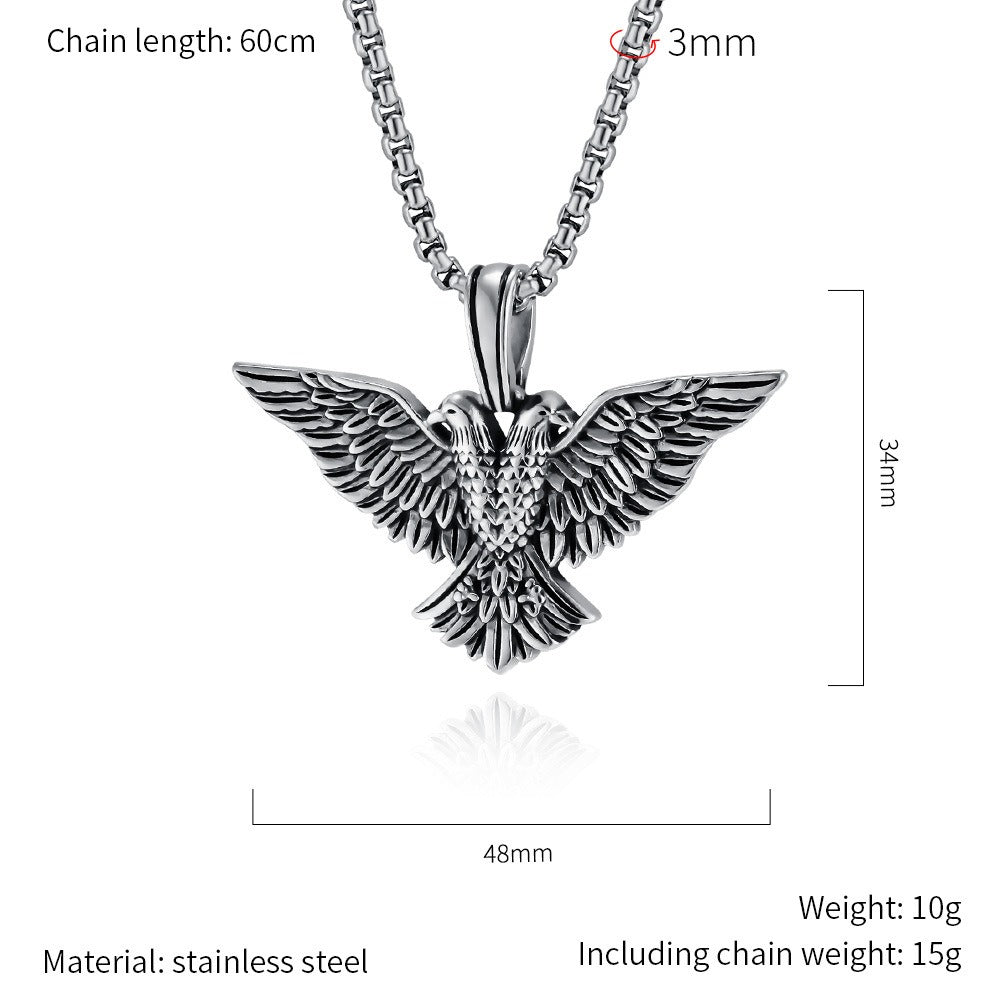 Kemstone Vintage Double-Headed Eagle Pendant Necklace for Men – Stainless Steel Relief K-PT576