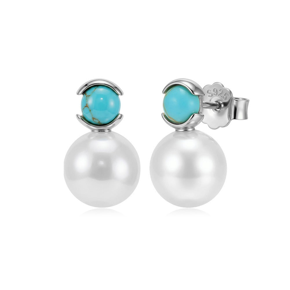 Kemstone Turquoise Freshwater Pearl Stud Earrings for Women 925 Sterling Silver MPE08