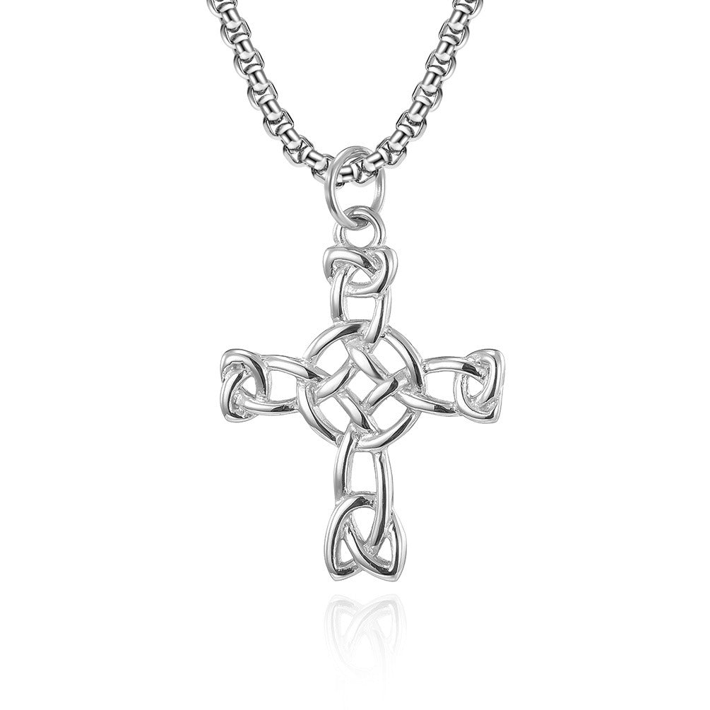 Kemstone Celtic Knot Cross Pendant Necklace for Men Stainless Steel Interwoven Detail K-PT416