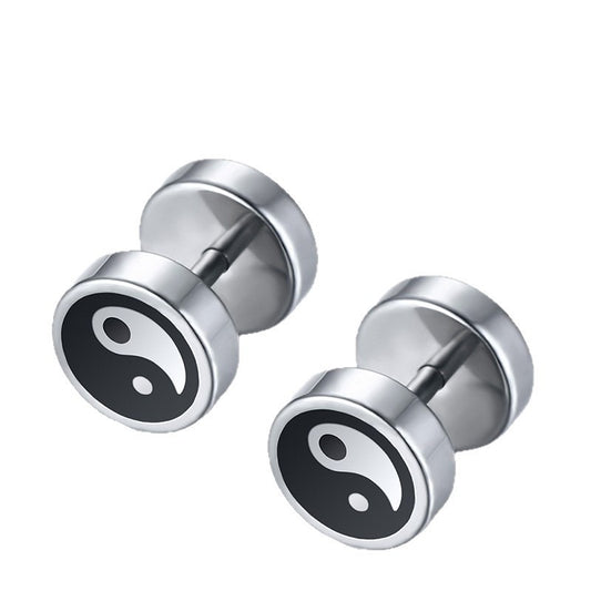 Kemstone Men’s Titanium Steel Punk Taiji Bagua Stud Earrings ES-091