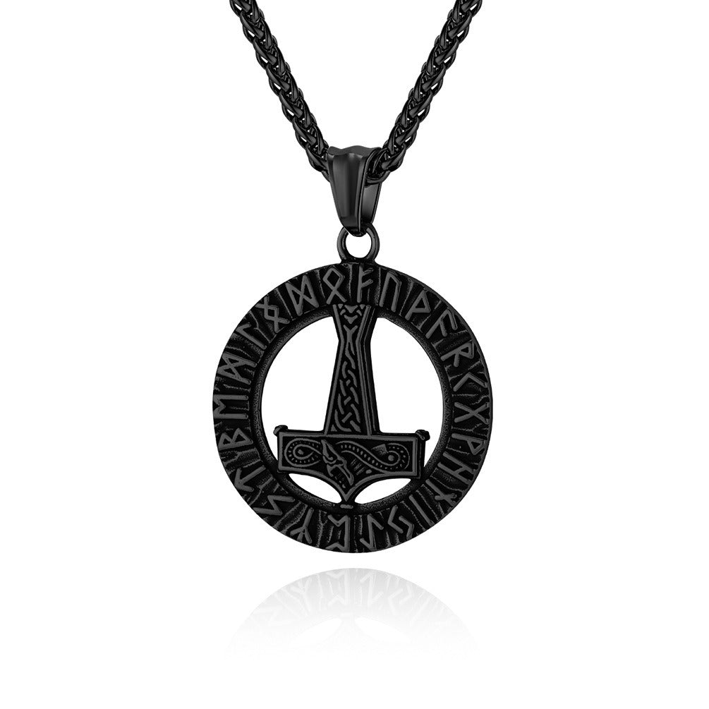 Kemstone Nordic Rune Hammer Pendant Necklace for Men Stainless Steel Engraved Vintage K-PT553