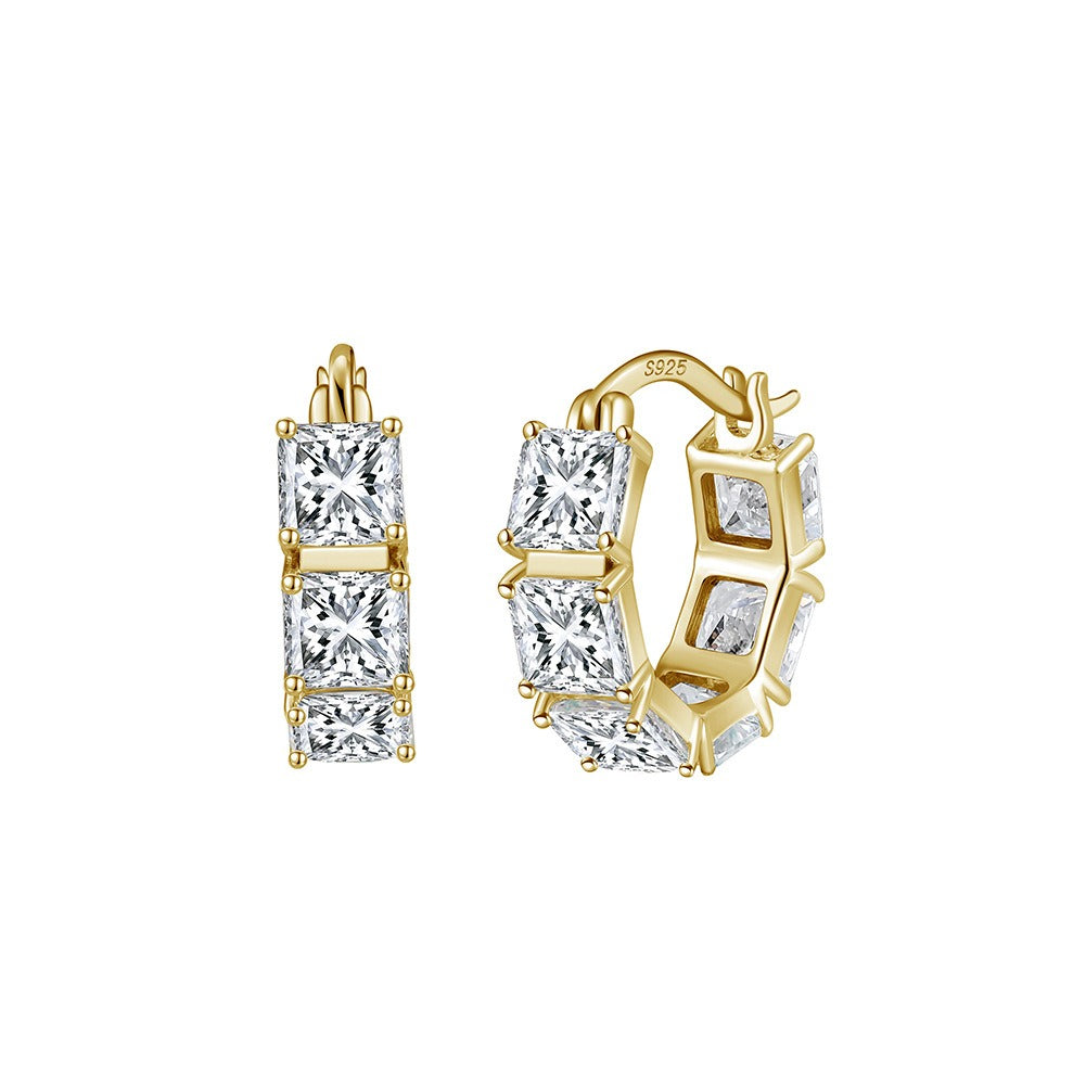 Kemstone Square Prong Set Moissanite Hoop Earrings – 925 Sterling Silver, 5mm, Gold / Silver MOE20