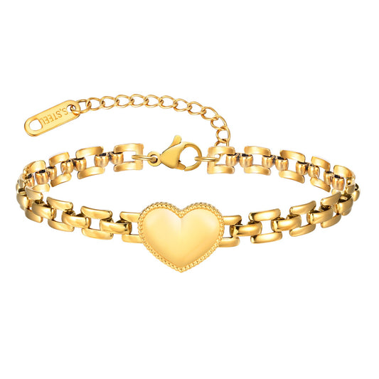 Elegant Titanium Steel Heart-Shaped Bracelet for Women – Customizable Gold-Tone Jewelry with Engraving Option BR-2370