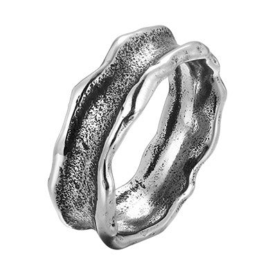 Kemstone Hammered Stainless Steel Ring for Men Wide Band Textured Style RC-1148
