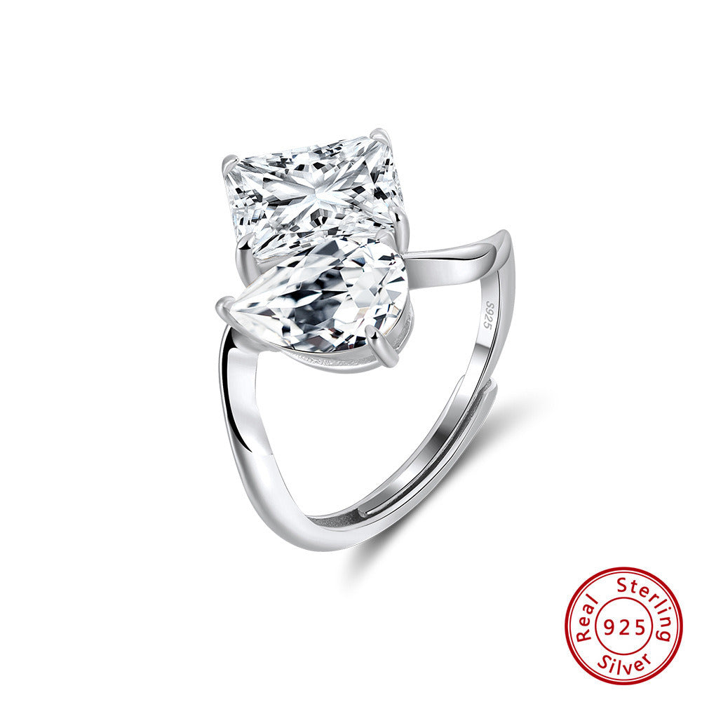 Double Stone Statement Ring – 925 Sterling Silver 8A Zircon Engagement & Promise Ring, 14K Gold or Platinum Plated Jewelry by Kemstone A4-LZR42