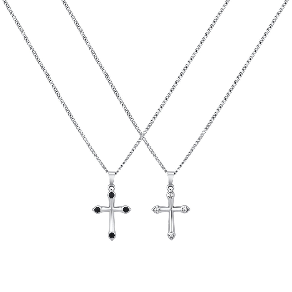 Kemstone Black Cubic Zirconia Cross Necklace for Men Stainless Steel PN-2488