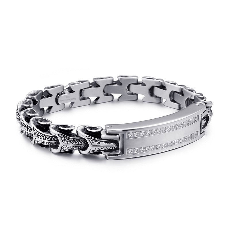 Kemstone Dragon Bone Link Bracelet for Men Titanium Steel Cubic Zirconia Accent KB105168-BD