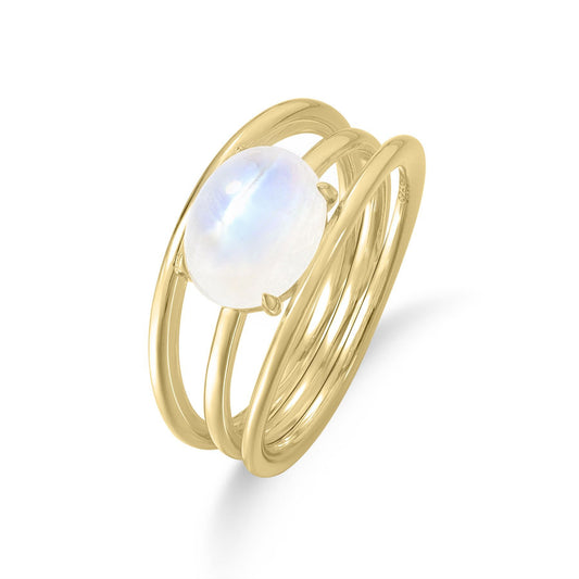 Moonlight Whisper | 925 Sterling Silver Gold-Plated Blue Moonstone Ring OL2072RGRM
