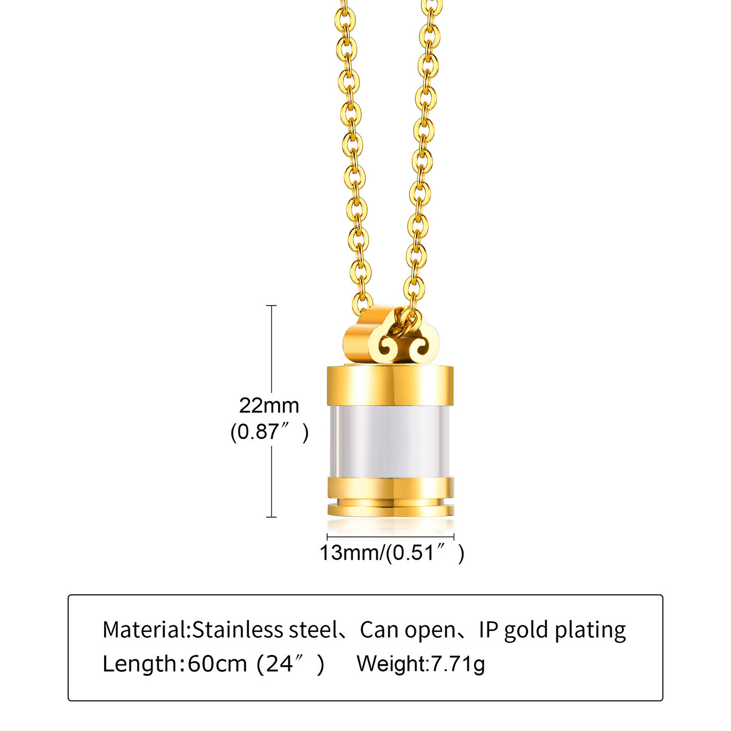 Kemstone Stainless Steel Keepsake Pendant Necklace for Men Women Glass Capsule PN-1537