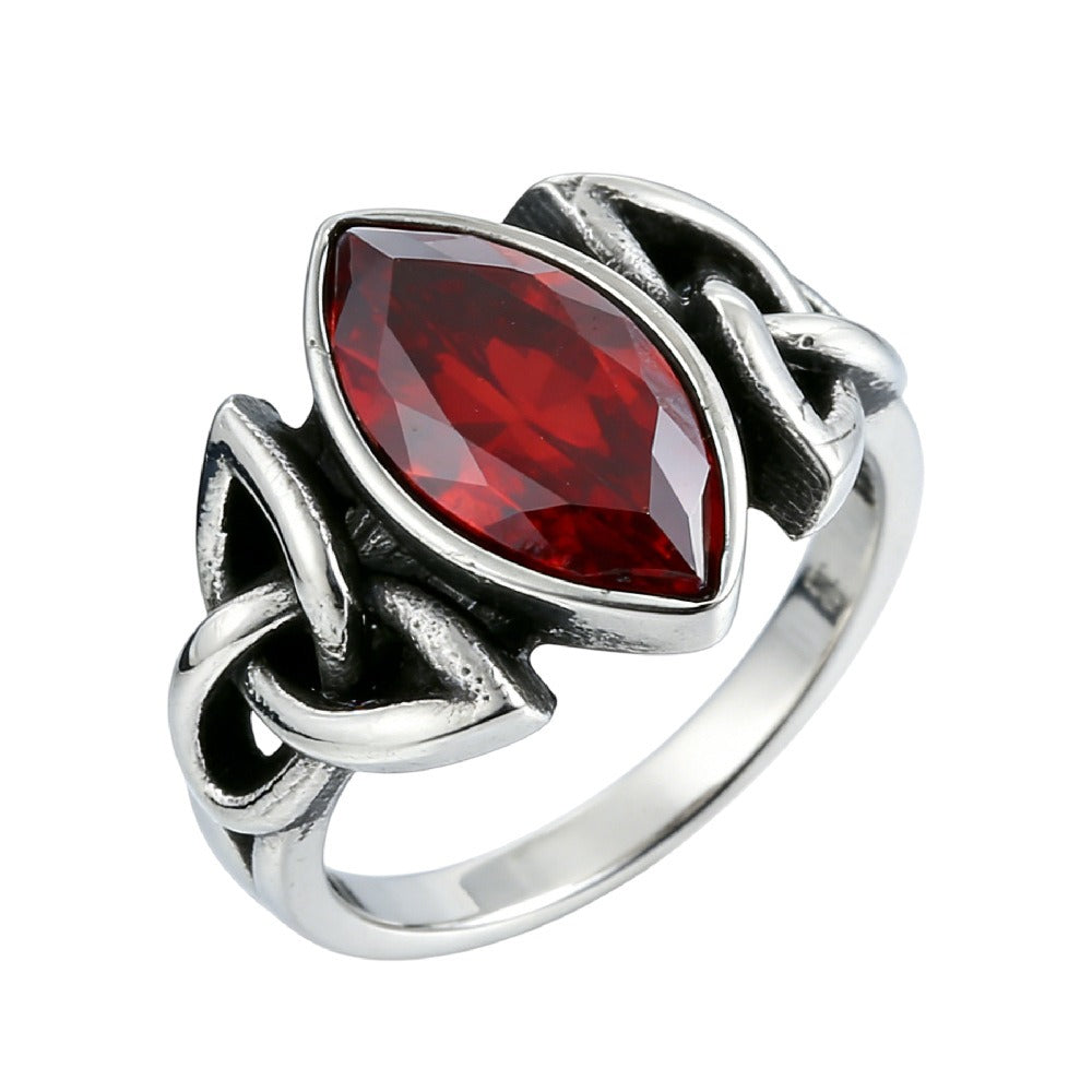 Kemstone Celtic Knot Ring for Men Titanium Steel Marquise Cubic Zirconia Vintage WJ-560