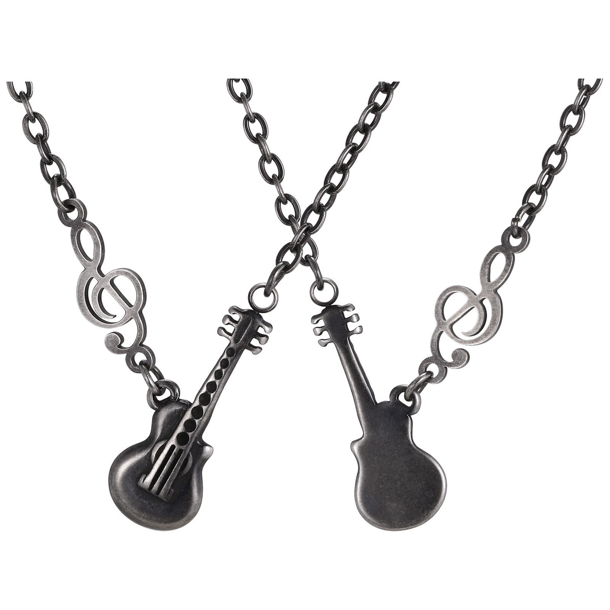 Kemston Guitar Necklace for Men Treble Clef Stainless Steel Vintage NC-3010