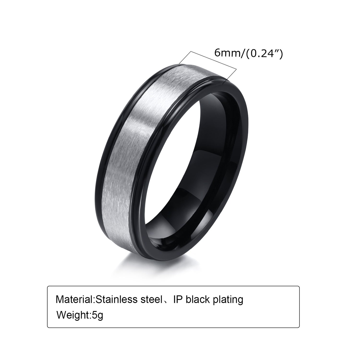 Kemstone Brushed Groove Stainless Steel Ring for Men – Black Inlay R-660