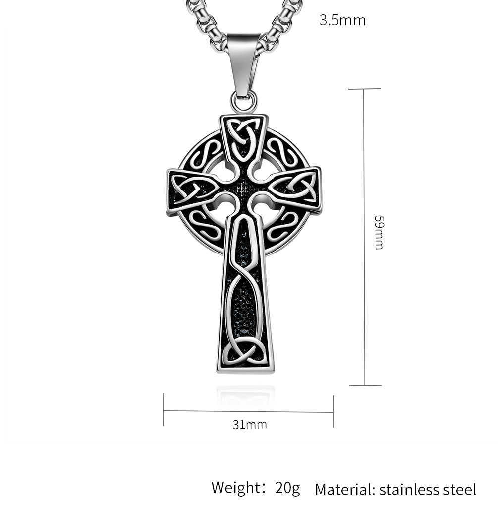Kemstone Stainless Steel Celtic Cross Pendant Necklace for Men K-PT442