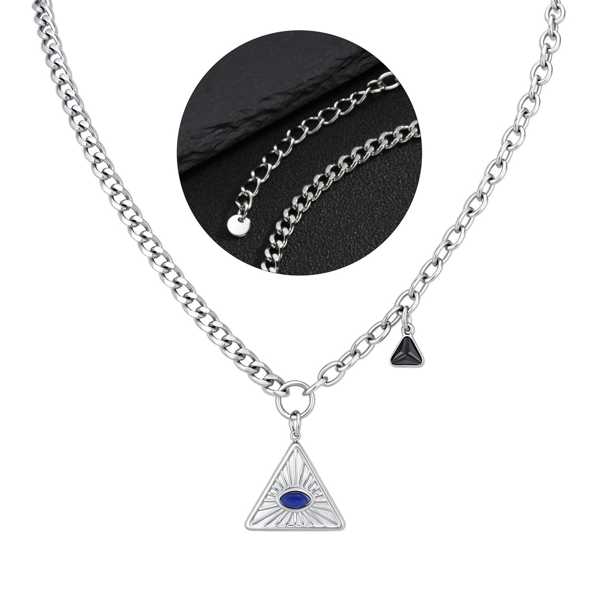 Kemstone Blue Glass Triangle Necklace for Men Stainless Steel NC-3216