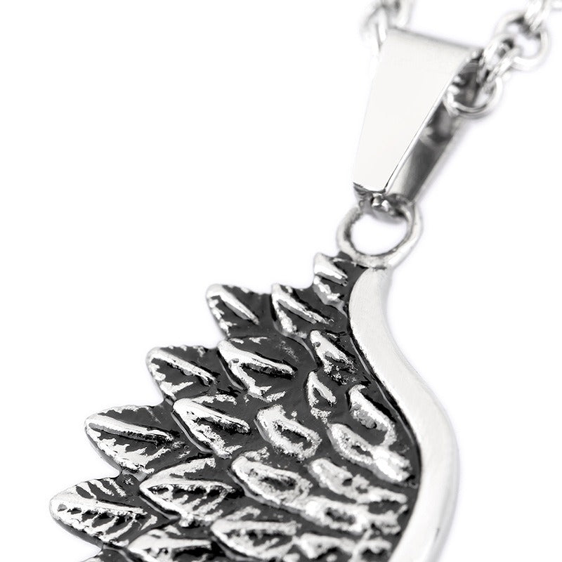 Kemstone Angel Wing Feather Titanium Steel Pendant Necklace for Men – Sculpted Silver KP39920