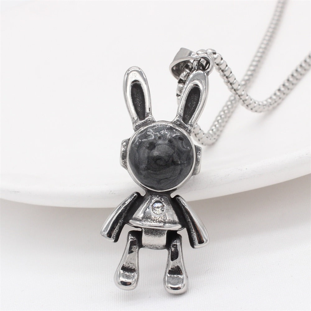 Kemstone Rabbit Head Pendant Necklace Stainless Steel Blue Inlay for Men & Women P1429