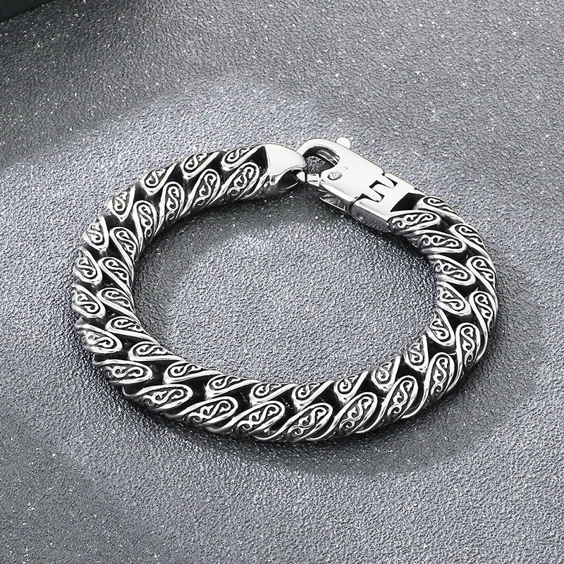 Stainless Steel Cuban Link Bracelet for Men, Vintage Braided Chain Bracelet with Zircon Clasp, Vacuum Plated Hip Hop Punk Biker Bracelet, Durable Mens Jewelry Gift