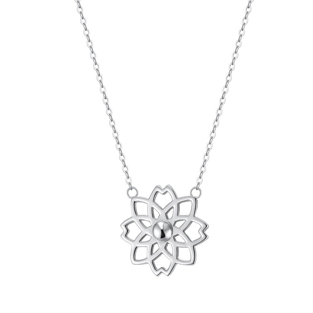 Kemstone 925 Sterling Silver Lotus Flower Pendant Necklace for Women – Snowflake Design GAN15