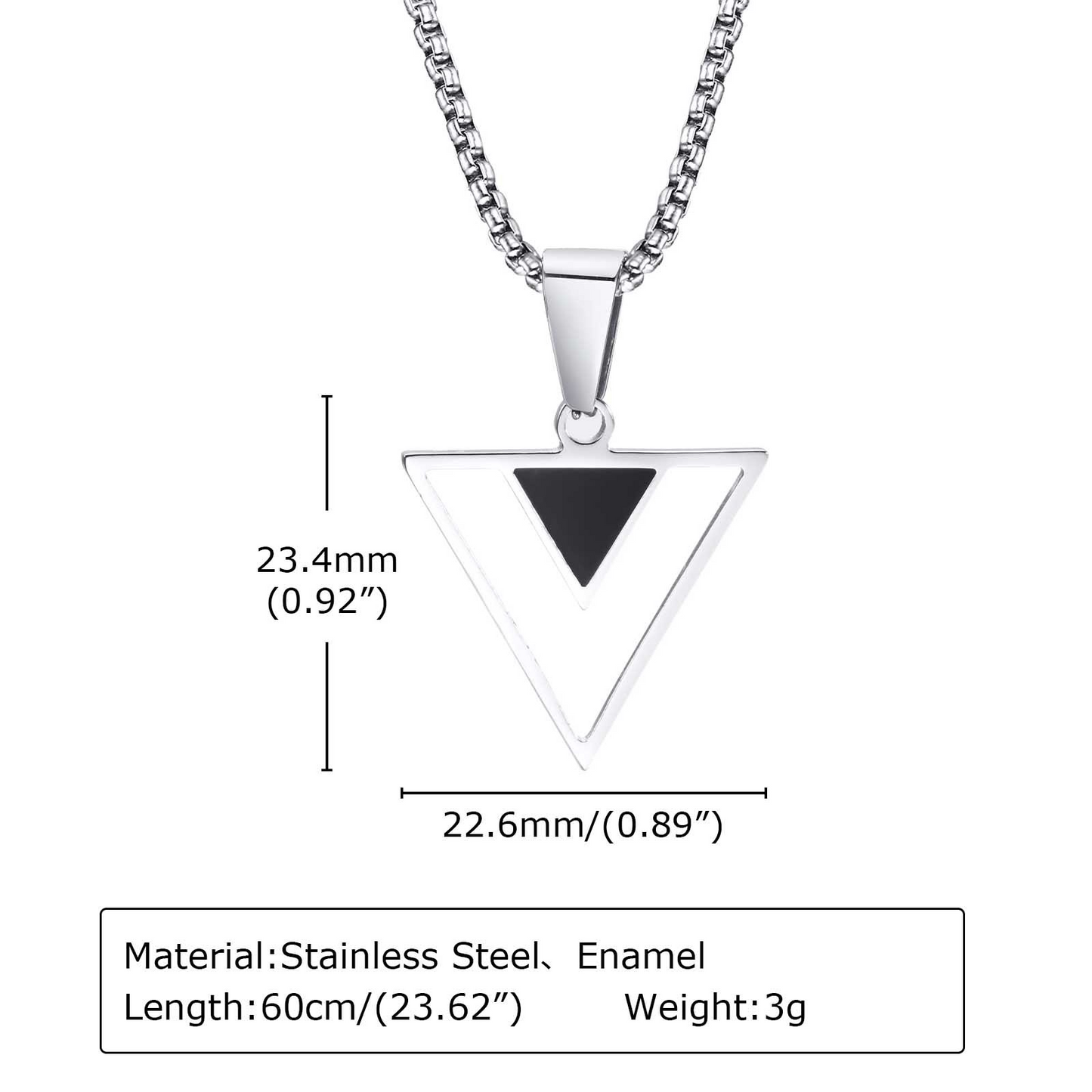 Kemstone Stainless Steel Triangle Pendant Necklace – Black Enamel Inlay for Men PN-1835