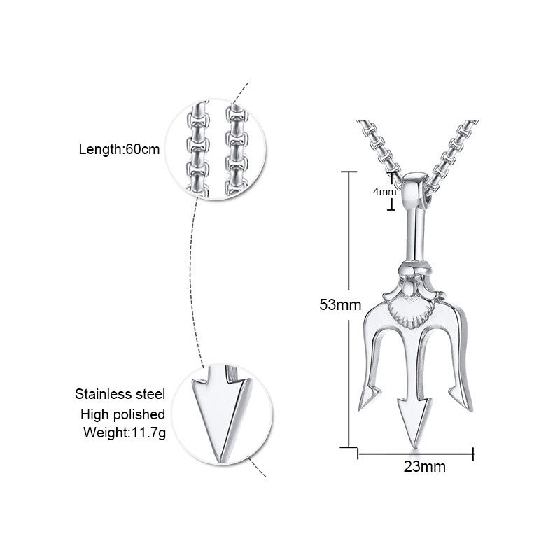 Kemstone Trident Pendant Necklace for Men Stainless Steel Vertical Symbol Gold Silver Black PN-1176