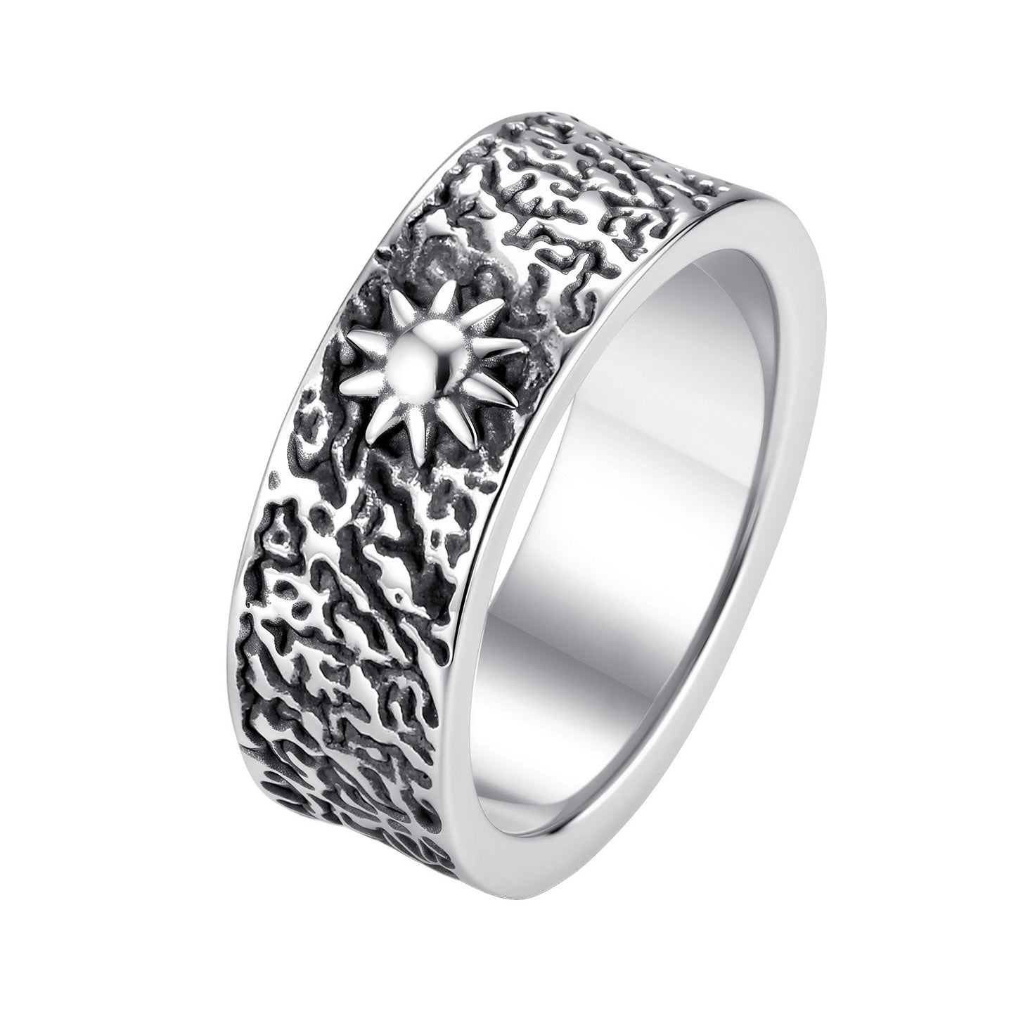 Kemston Sun Moon Ring for Men Stainless Steel Textured Vintage RC-1146