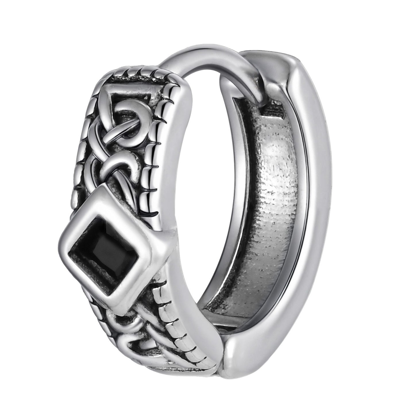 Kemstone Stainless Steel Cross Hoop Earrings – Structured Frame & Drop Detail EH-787