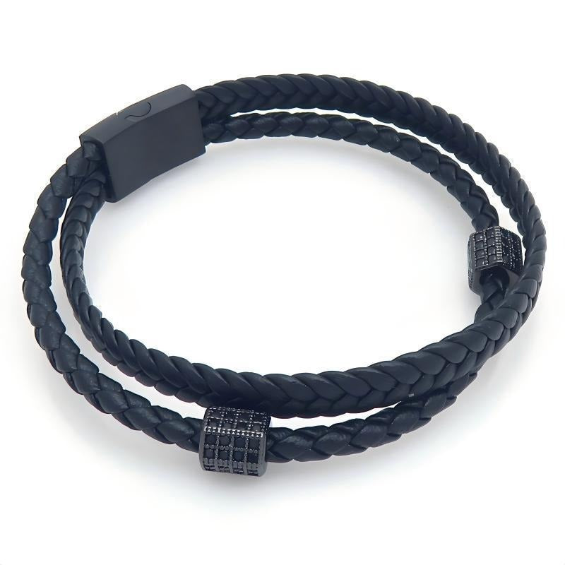 Kemstone Double Layer Braided Leather Bracelet for Men Copper Accent KB214771-SJ