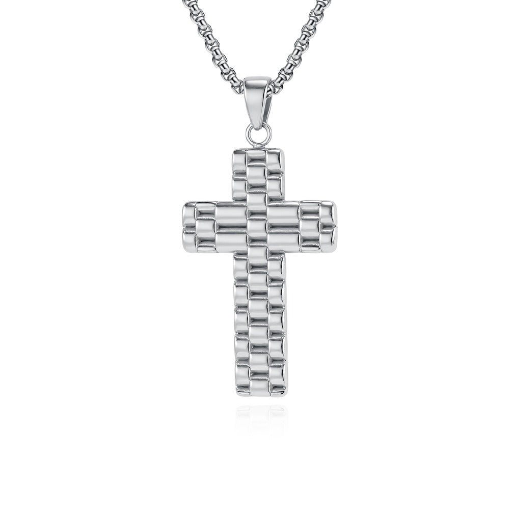 Kemstone Textured Cross Pendant Necklace for Men Stainless Steel Vintage K-PT653