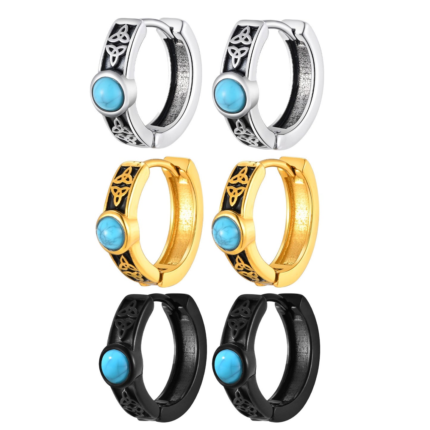 Kemstone Men’s Stainless Steel Turquoise Hoop Earrings Celtic Knot  EH-748