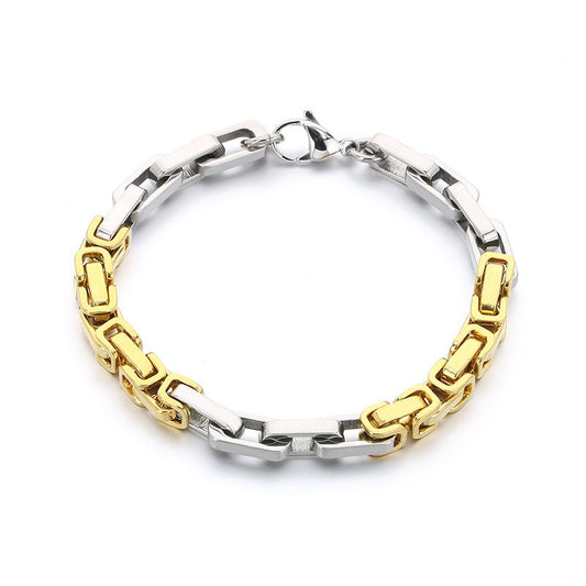Kemstone Rock-Edge Steel Plate Bracelet – 6mm Mixed Metal Chain for Men | Gothic Punk Streetwear Jewelry KB185313-Z