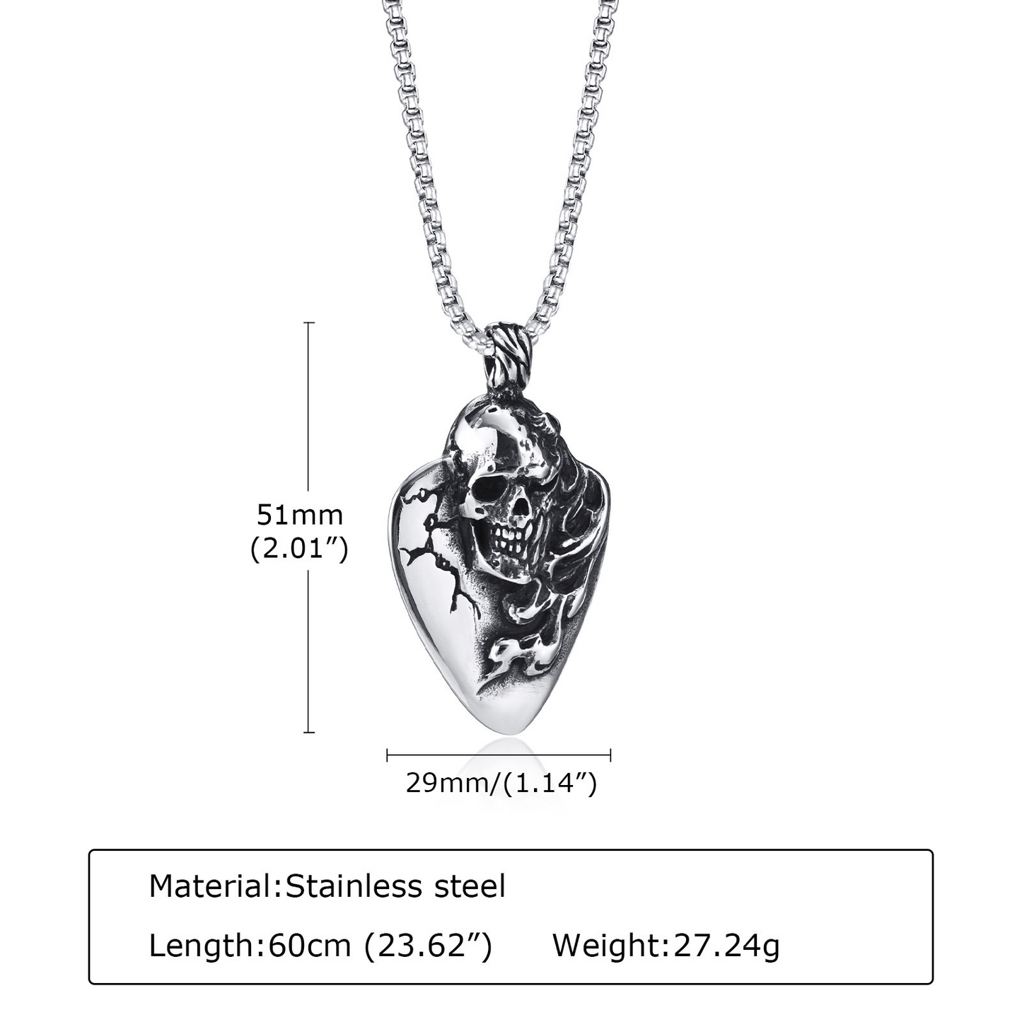 Kemstone Stainless Steel Skull Pendant Necklace for Men – Vintage Carved PN-1644