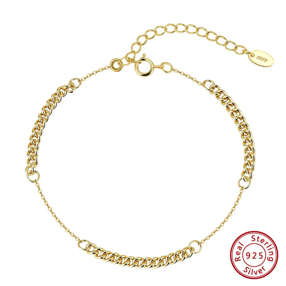 Kemstone 925 Sterling Silver Cuban Link Bracelet for Women Adjustable Chain Gold Silver GAB06