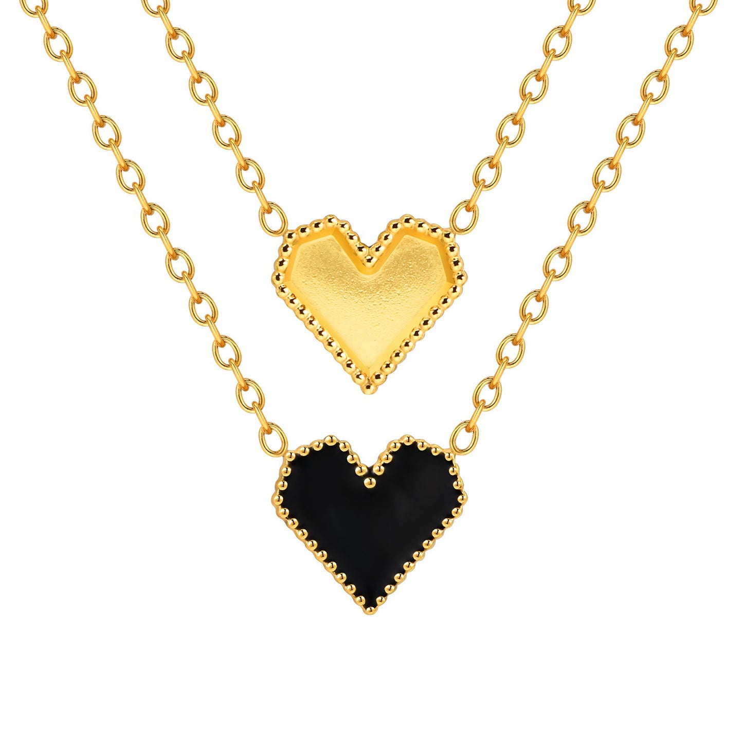 Elegante collar dorado de acero inoxidable con esmalte negro y forma de corazón para mujer NC-1327