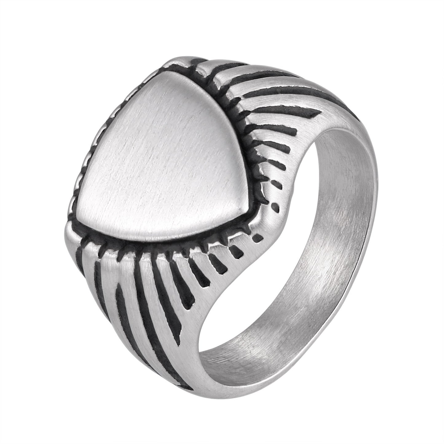Kemstone Triangle Signet Ring Stainless Steel Brushed Silver for Men RC-843
