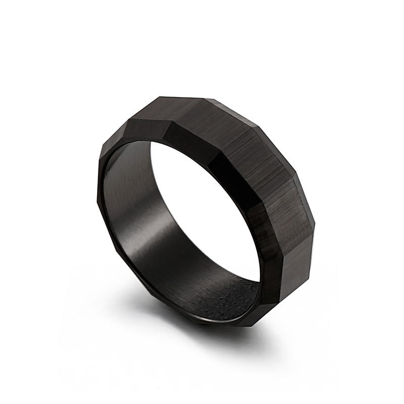 Kemstone Matte Black Gothic Ring – Titanium Steel Geometric Band for Men | Dark Vintage Street Style KR100827-KFC