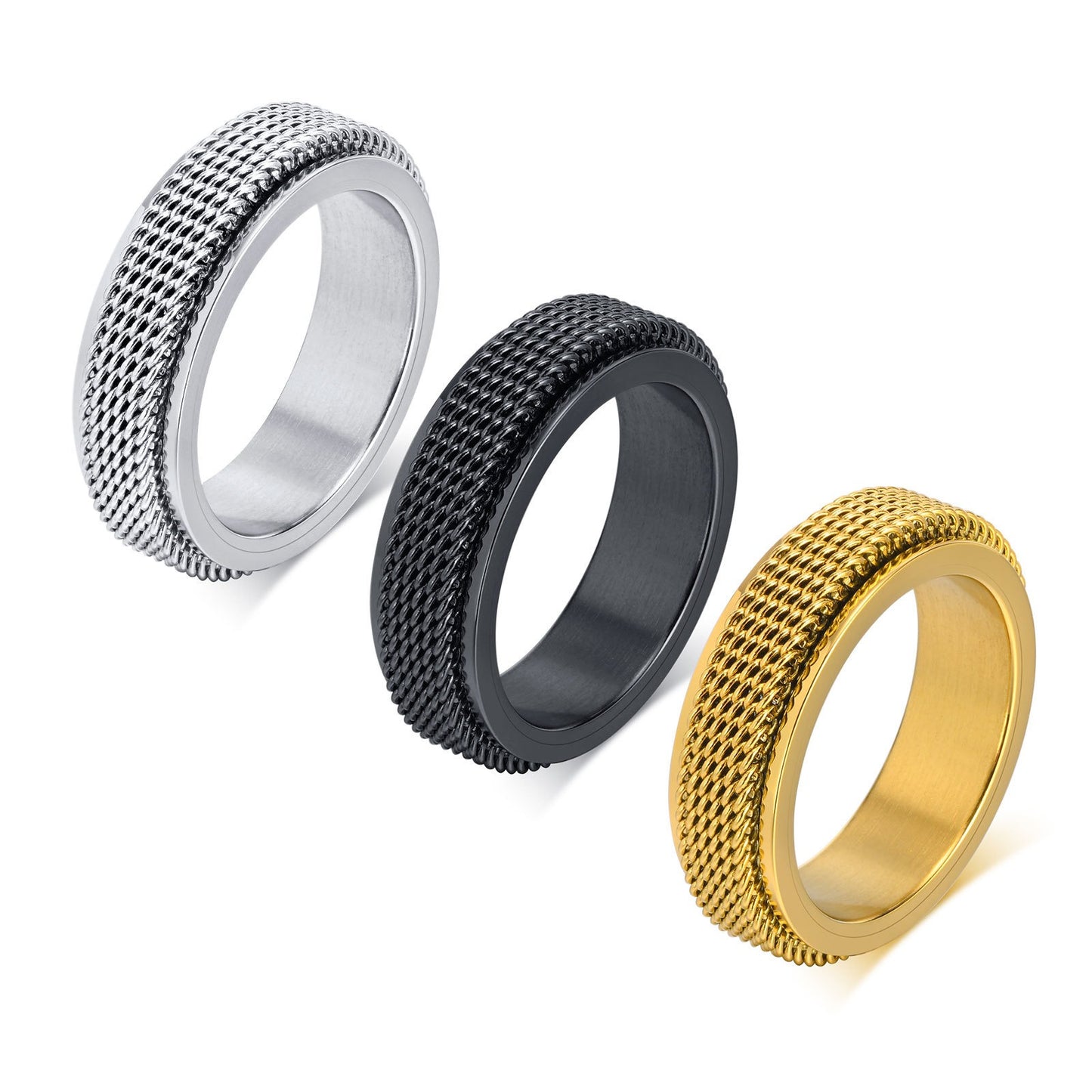 Stainless Steel Spinner Ring for Men – Chain Mesh Design | Fidget Band Ring R-664