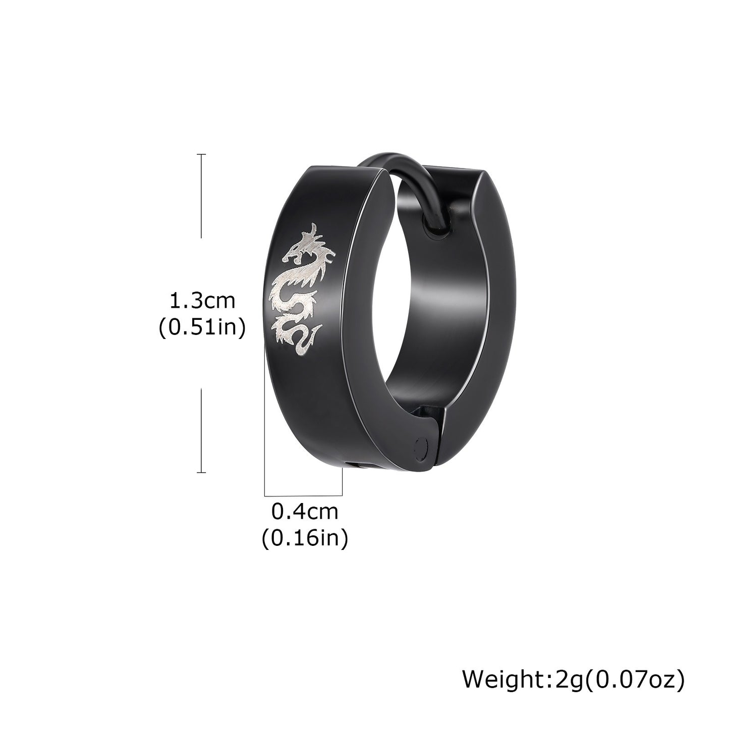 Kemstone Men’s Stainless Steel Hoop Earring – Laser Dragon EH-127