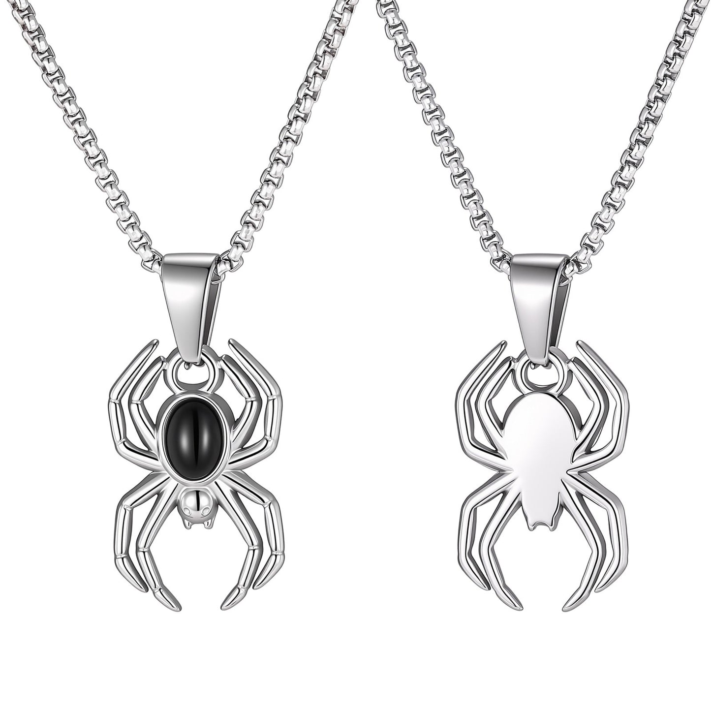 Kemstone Black Agate Spider Pendant Necklace for Men Stainless Steel Gothic PN-2453